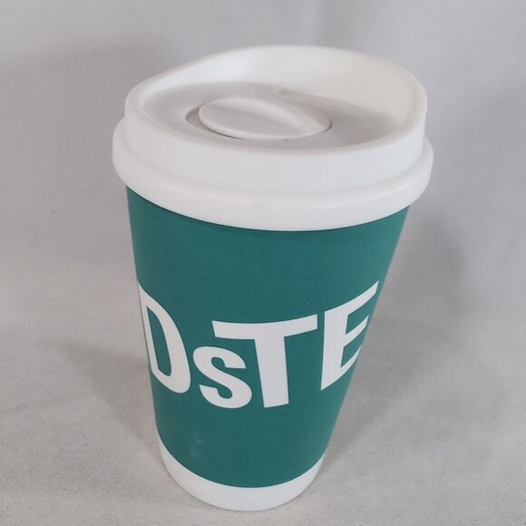 David's Tea Travel Mug Tumbler Lid Coffee Cup Teal Blue White Ceramic Logo Icon - Picture 3 of 10